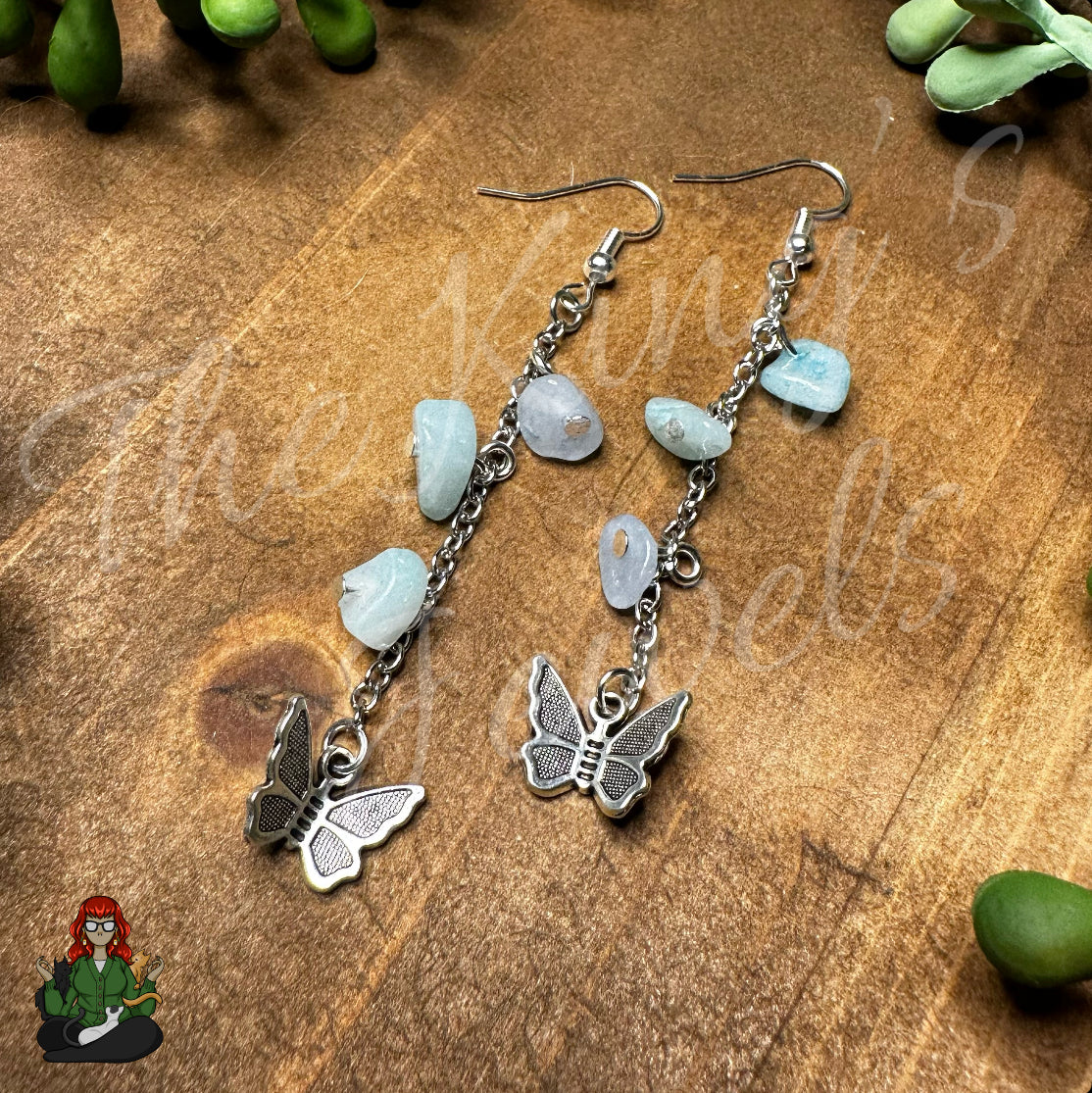 Gladys - Dyed Aquamarine Butterfly Earrings!