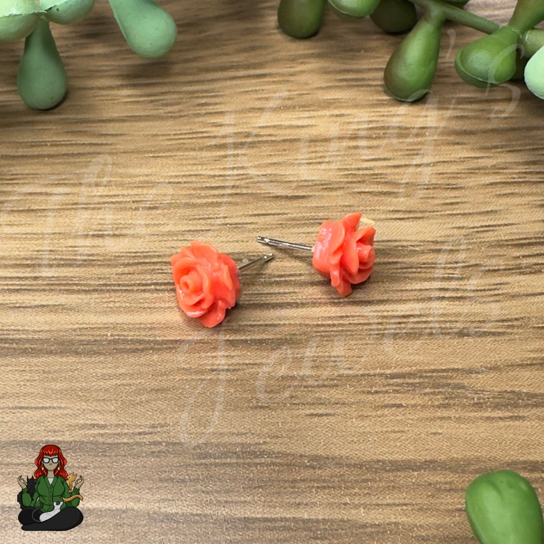 Tracey - Coral Rose Stud Earrings!