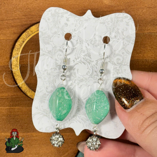 Katie - Mint Glass Bead with Rhinestones Drop Earrings!