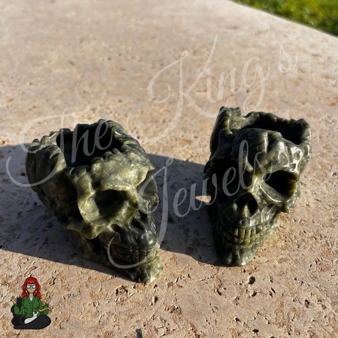 Natural Nephrite Jade Skull Crystal Bowl