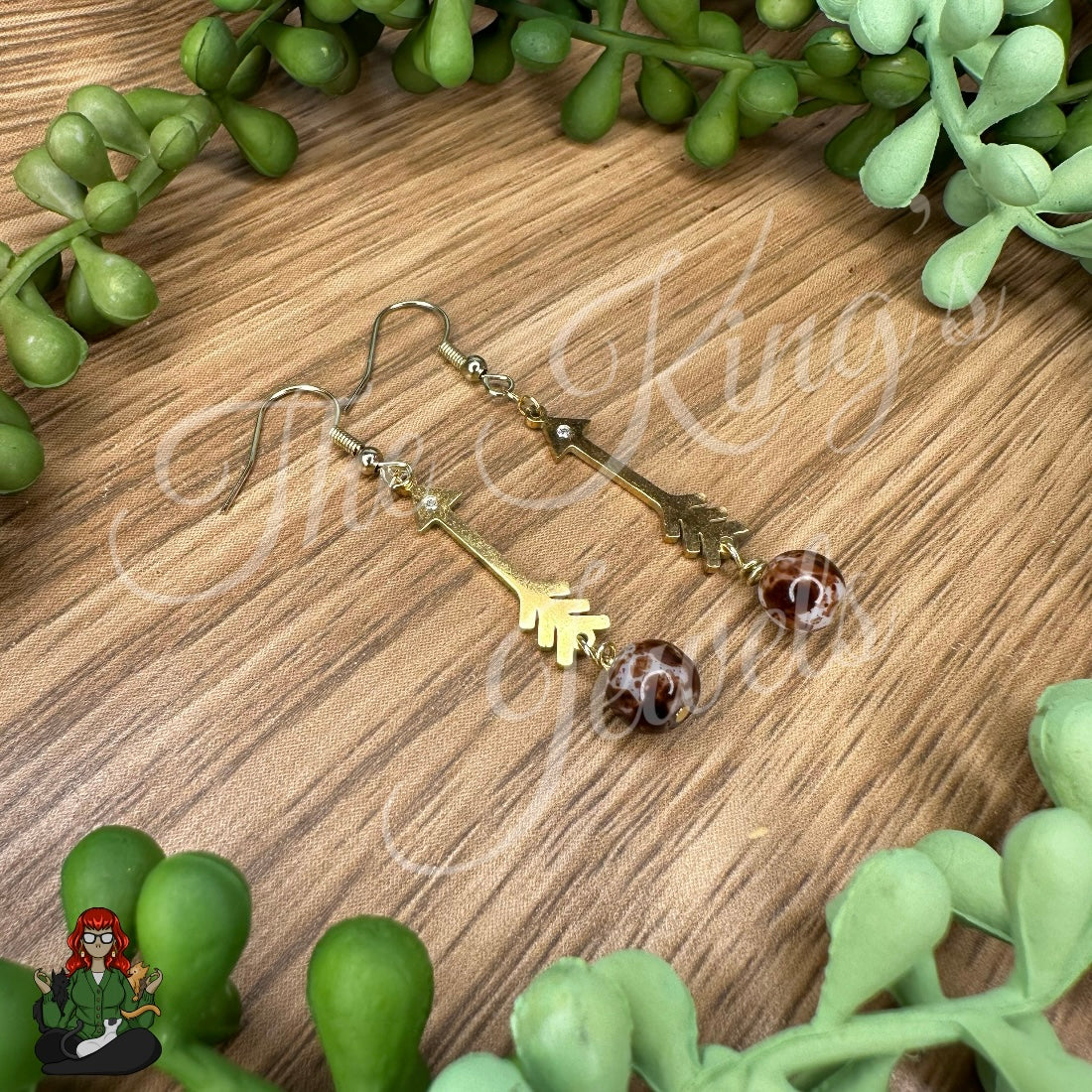 Katie - Gold Arrow & Brown Bead Earrings!