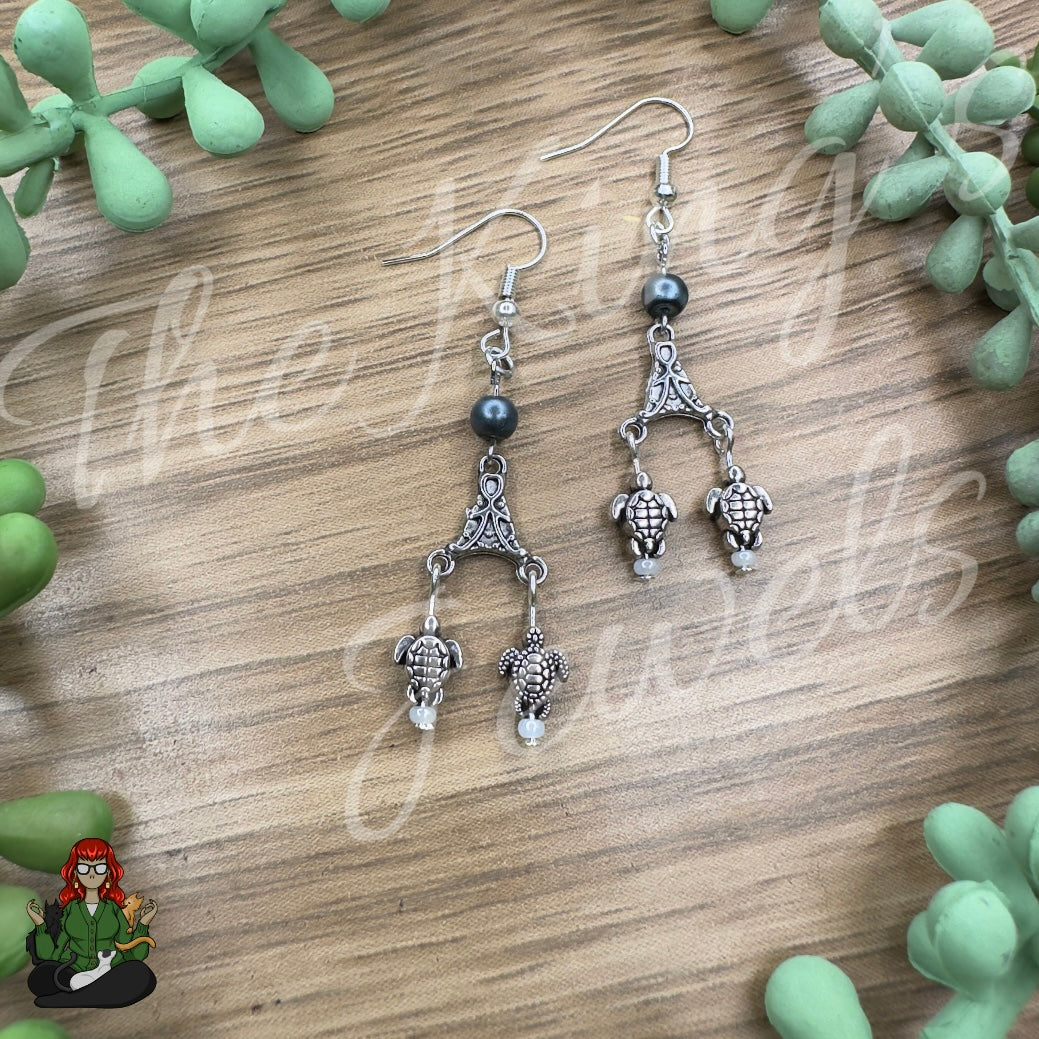 Freya - Pearl Turtle Chandelier Earrings!