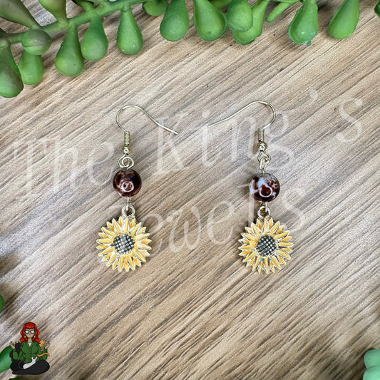 Katie - Brown Bead & Sunflower Earrings!