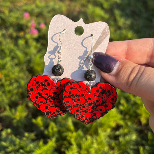 Katie - Skull Hearts & Lava Rock Earrings!