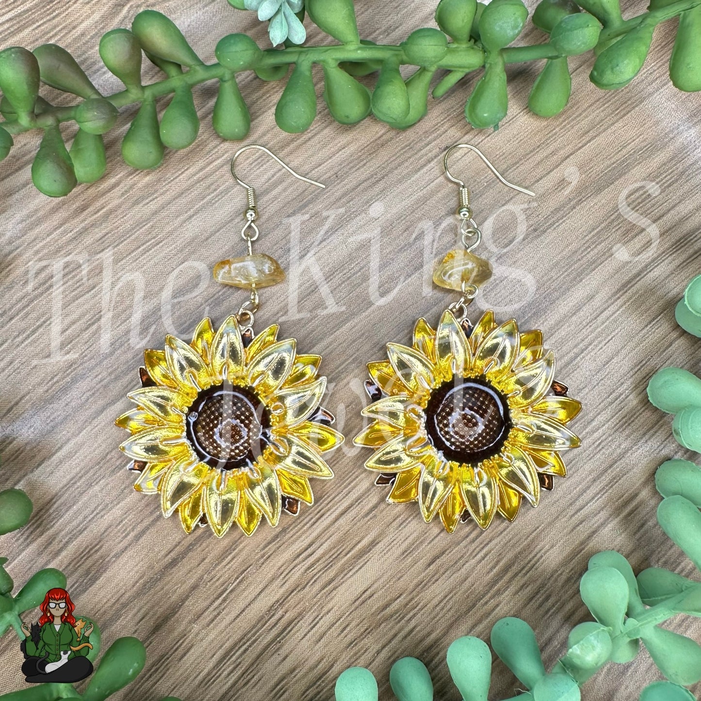 Katie - Large Gold Sunflower & Citrine Earrings!