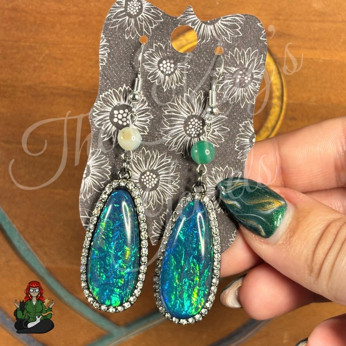 Katie - Blue & Green Pendant & Green Agate Bead Earrings!
