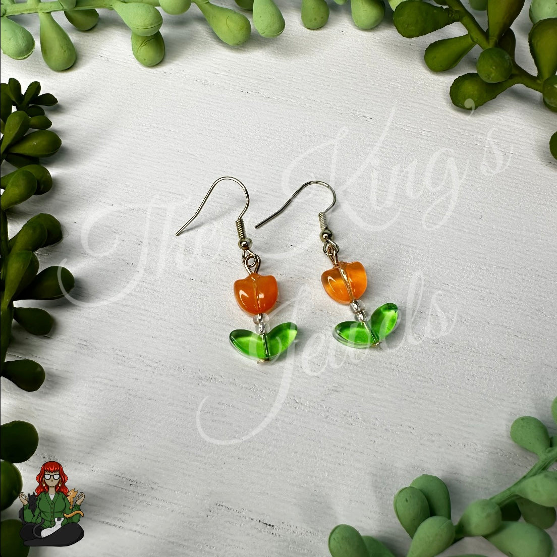 Melody - Orange Beaded Flower Earrings!