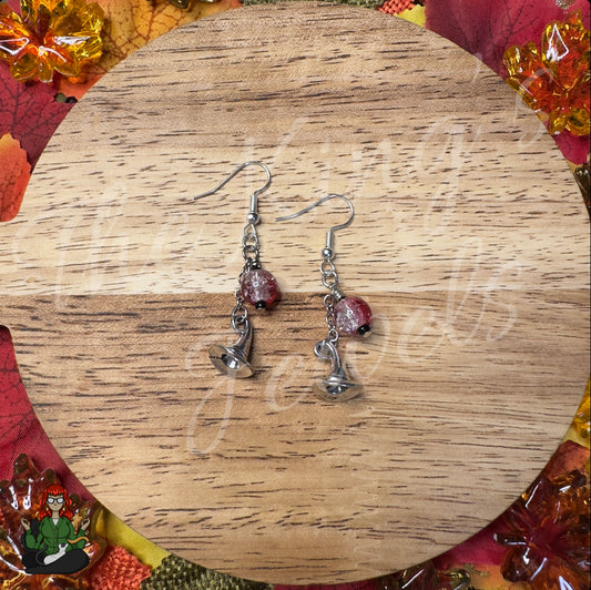 Gladys - Silver Witch Hat & Red Crackle Bead Earrings!