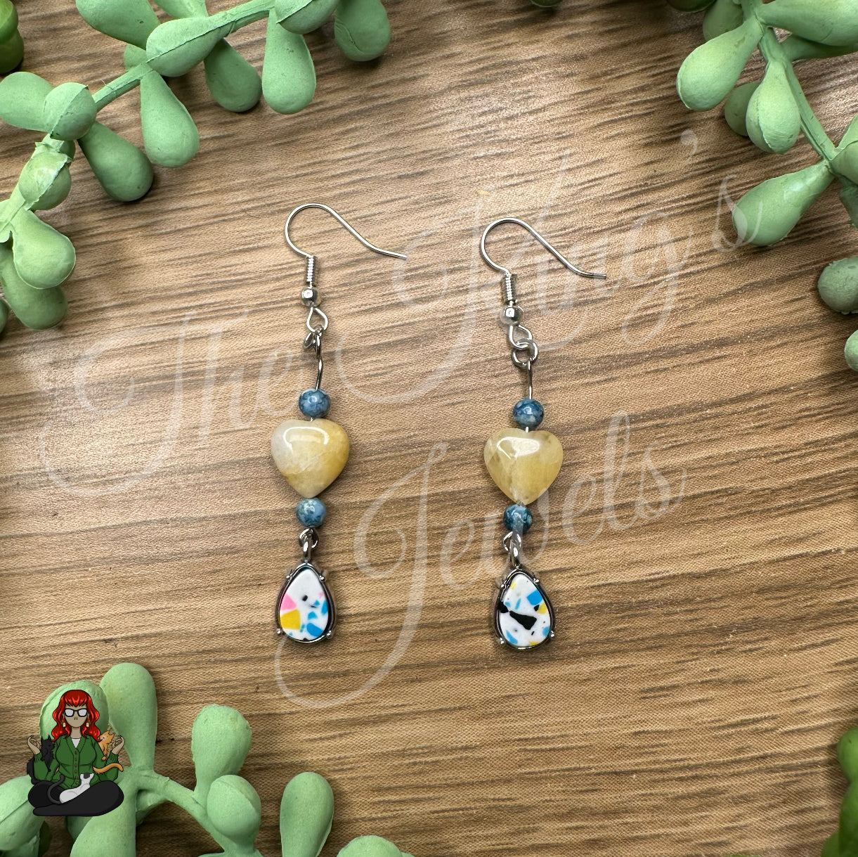 Katie - Neon Teardrop & Citrine Heart Beaded Earrings!