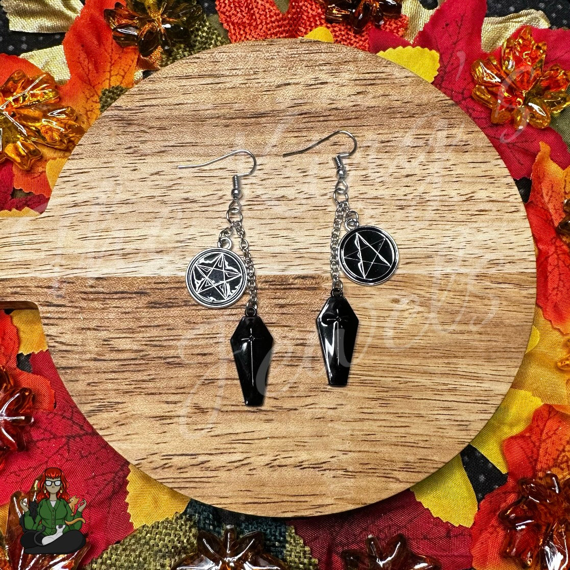 Gladys - Coffin & Pentacle Earrings!