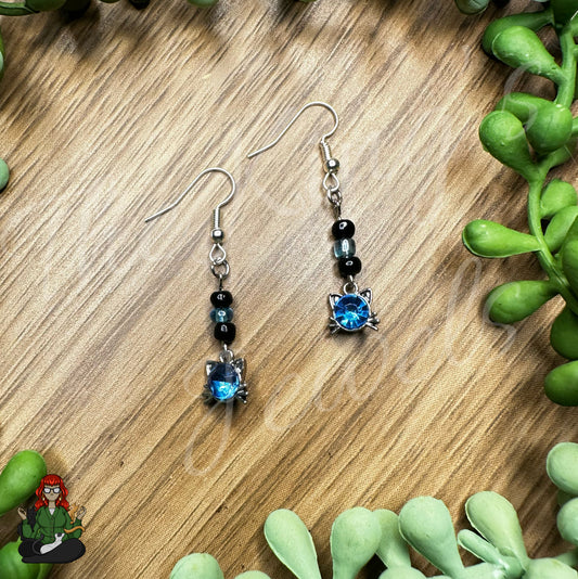 Katie - Blue Czech Bead Cat Earrings!