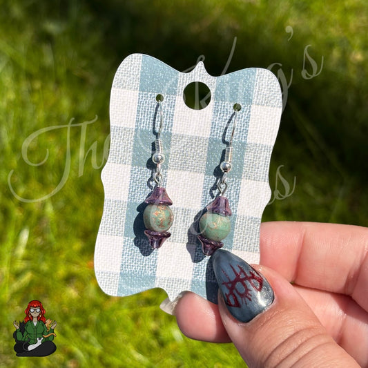 Melissa - Mint Green Bead Purple Cap Earrings!