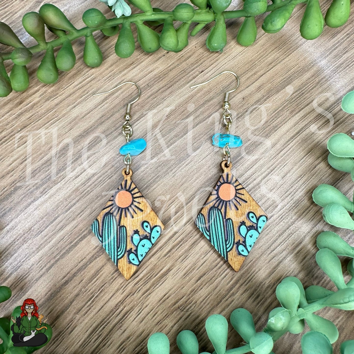 Katie - Wood Cactus Earrings!