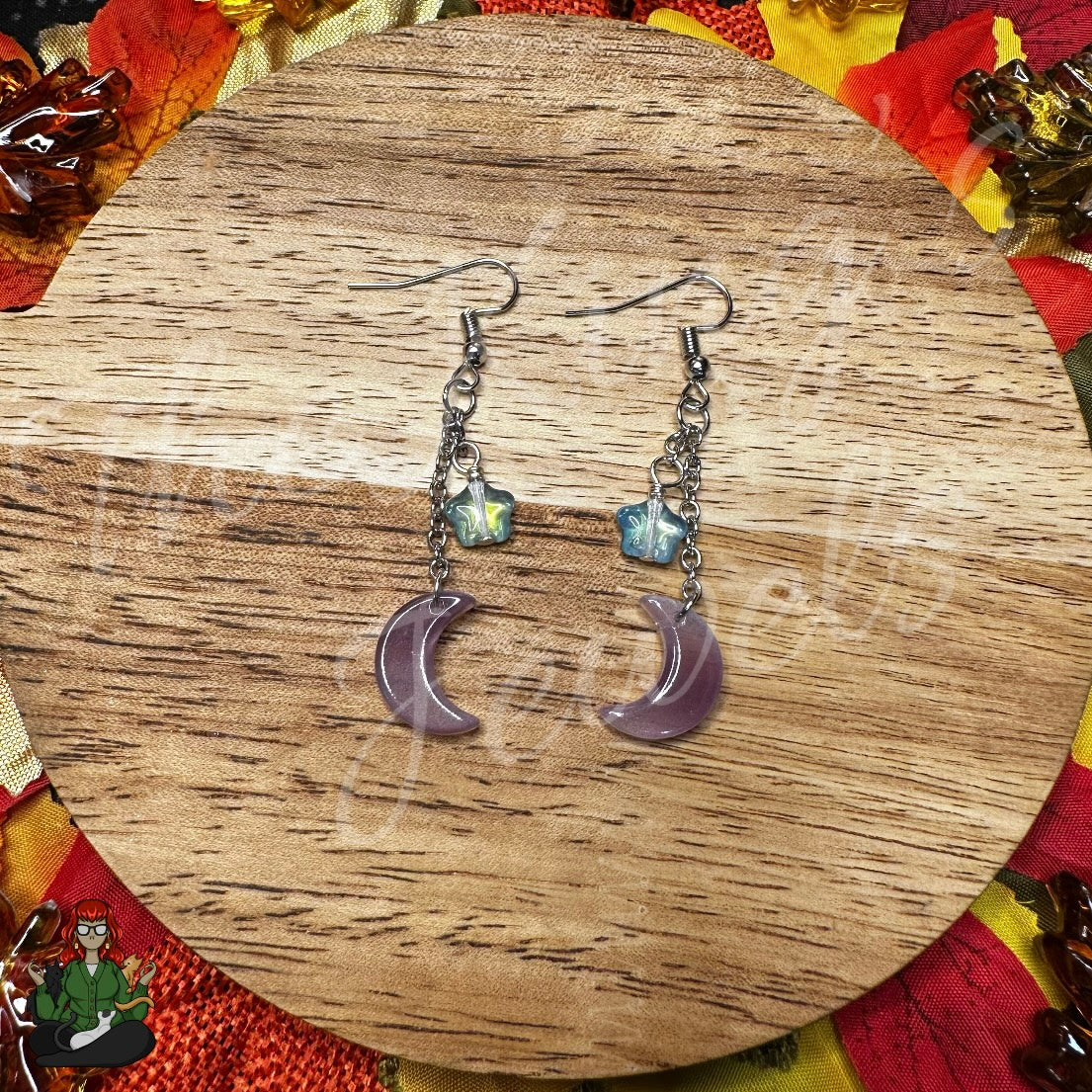 Gladys - Purple Ombre Moon & Dreamy Star Bead Earrings!