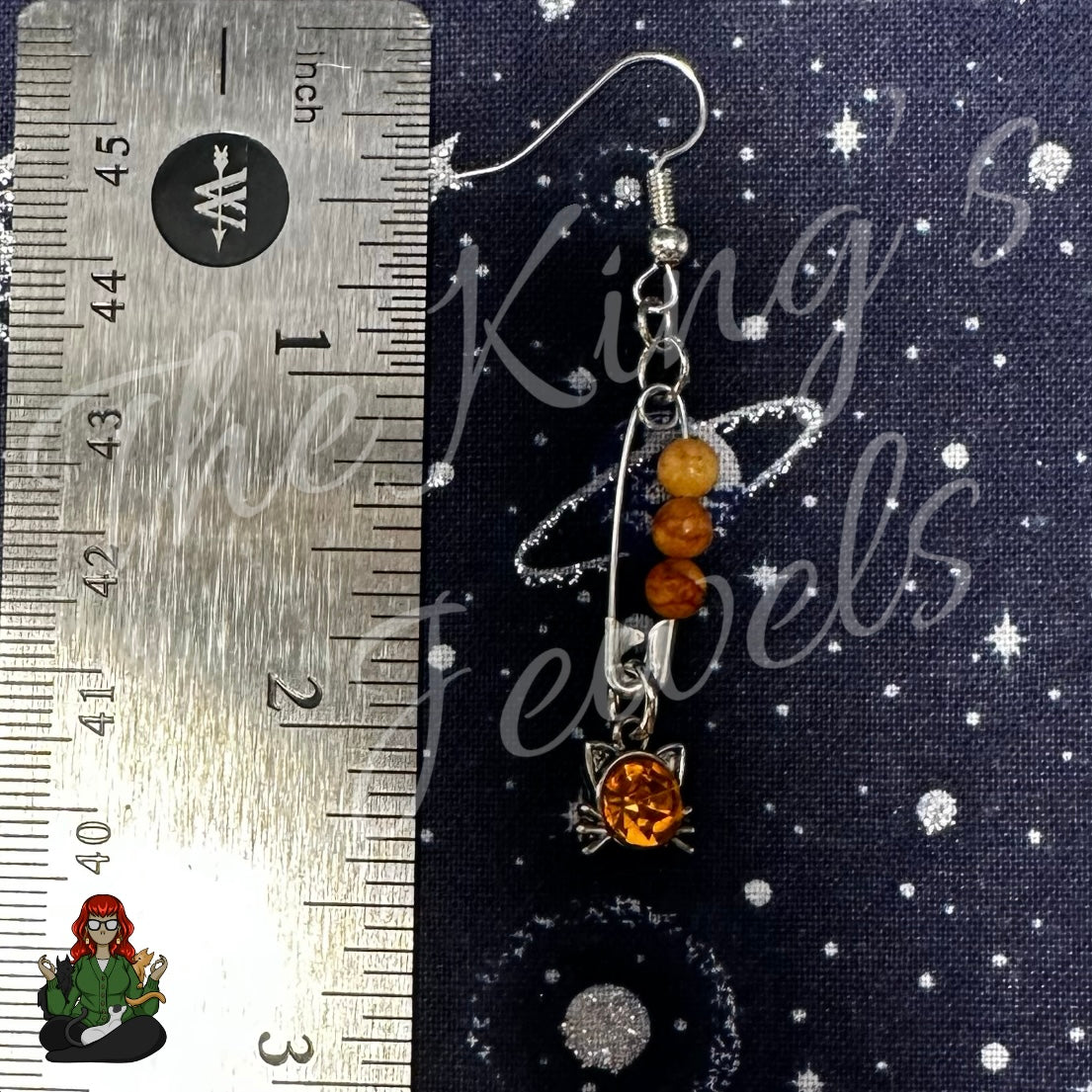 Raven - Orange Cat Safety Pin Earrings!