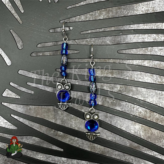 Faye - Blue Bead & Owl Earrings!