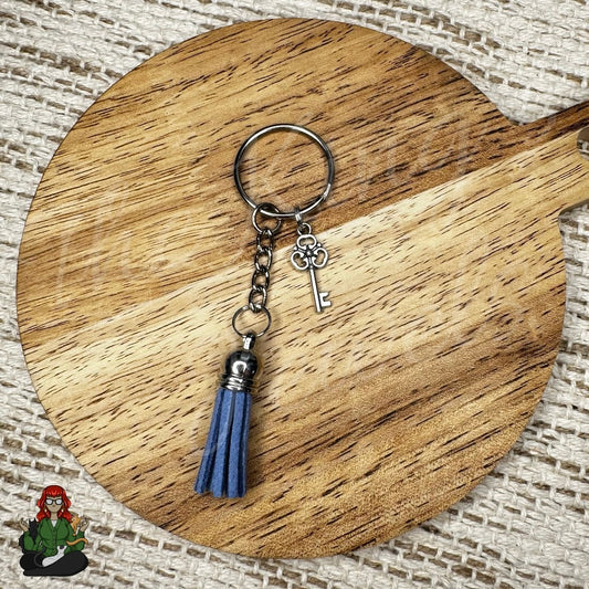 Morgan - Blue Tassel & Key Charm Keychain!