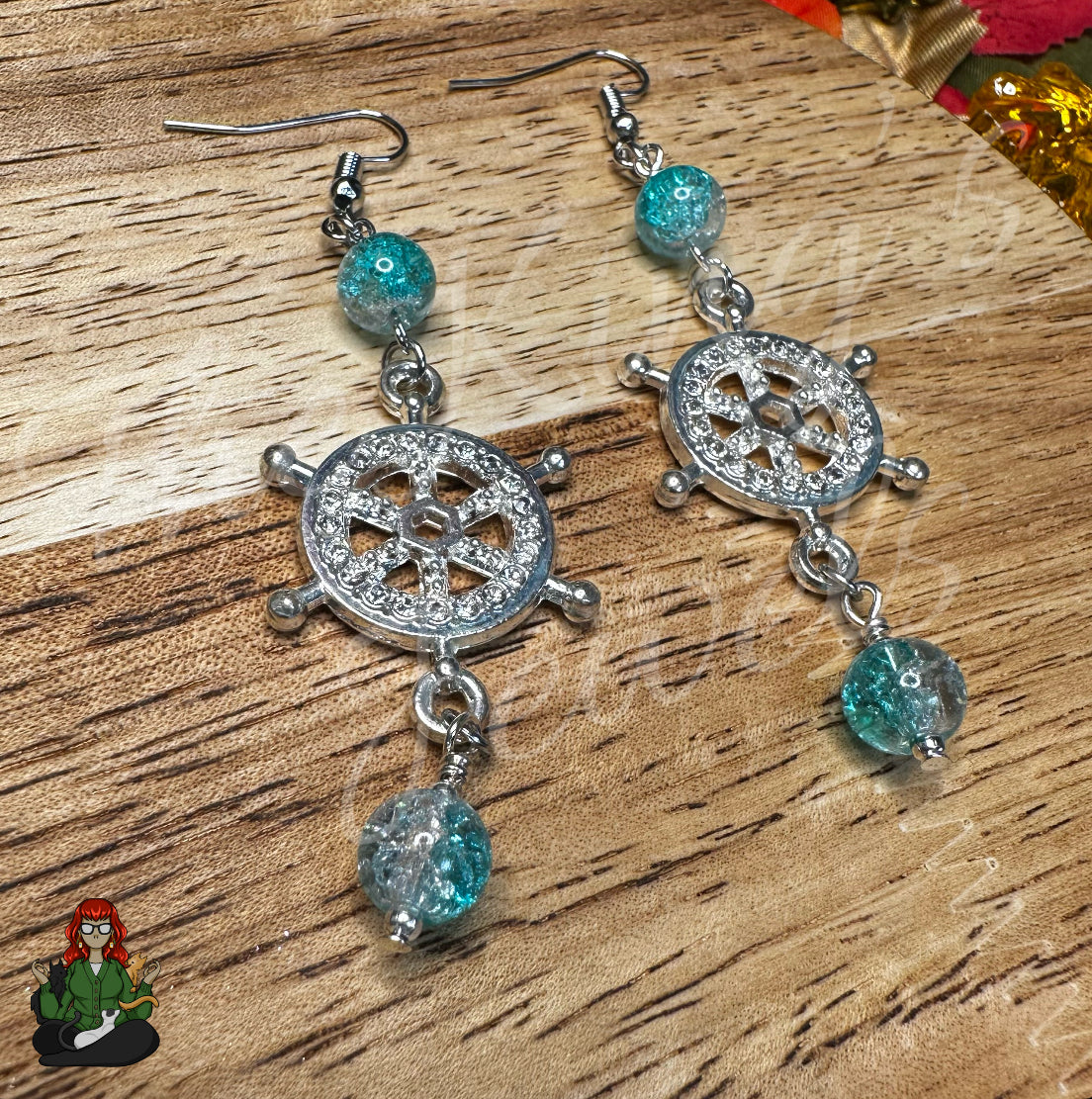 Amelia - Teal Crackle Bead & Anchor Earrings!