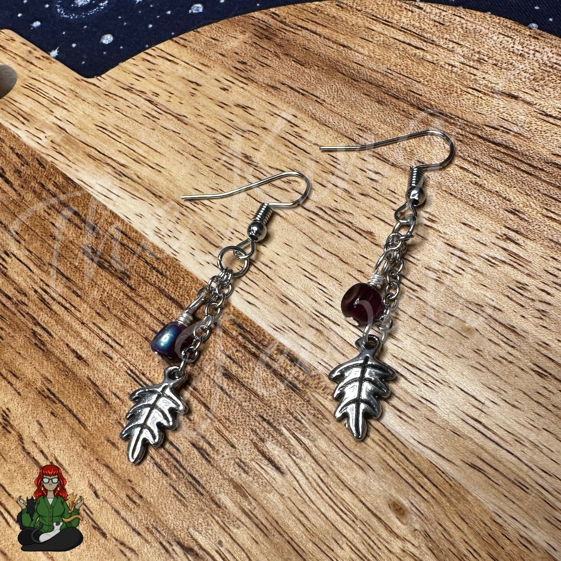 Gladys - Silver Leaf & Chromatic Red Bead Earrings!