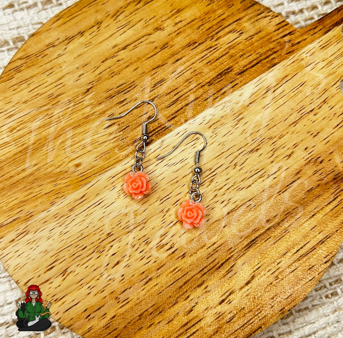 LeonaRae - Coral Orange Rose Earrings!