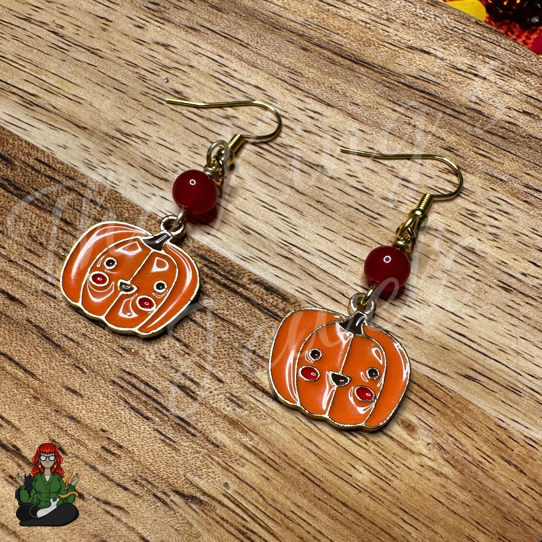 Katie - Pumpkin & Red Bead Earrings!