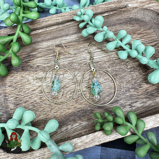 Riona - Speckled Green Bead & Gold Earrings!