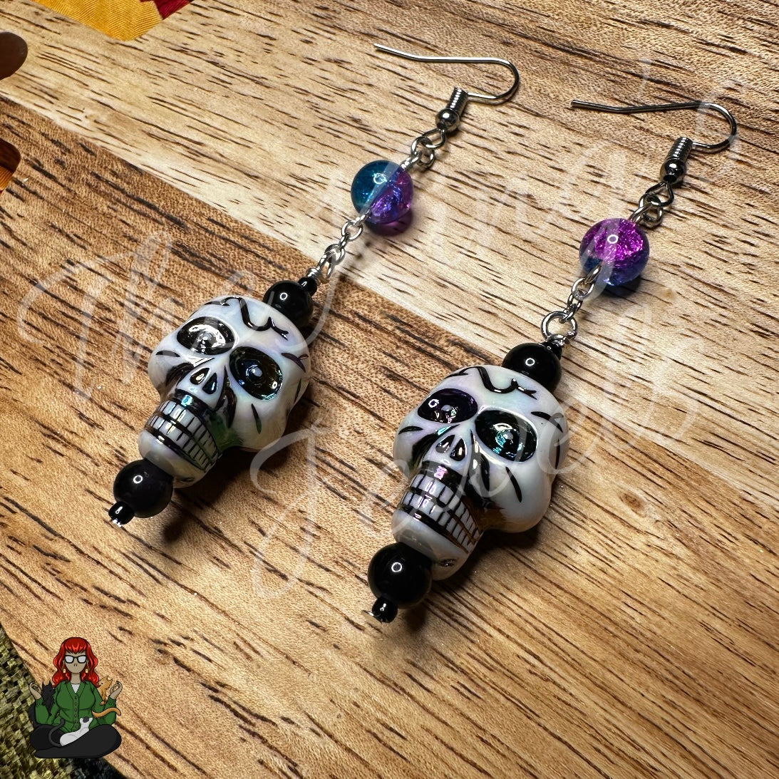 Katie - Rainbow Chrome Statement Skull Earrings!