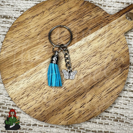 Morgan - Blue Tassel & Butterfly Charm Keychain!