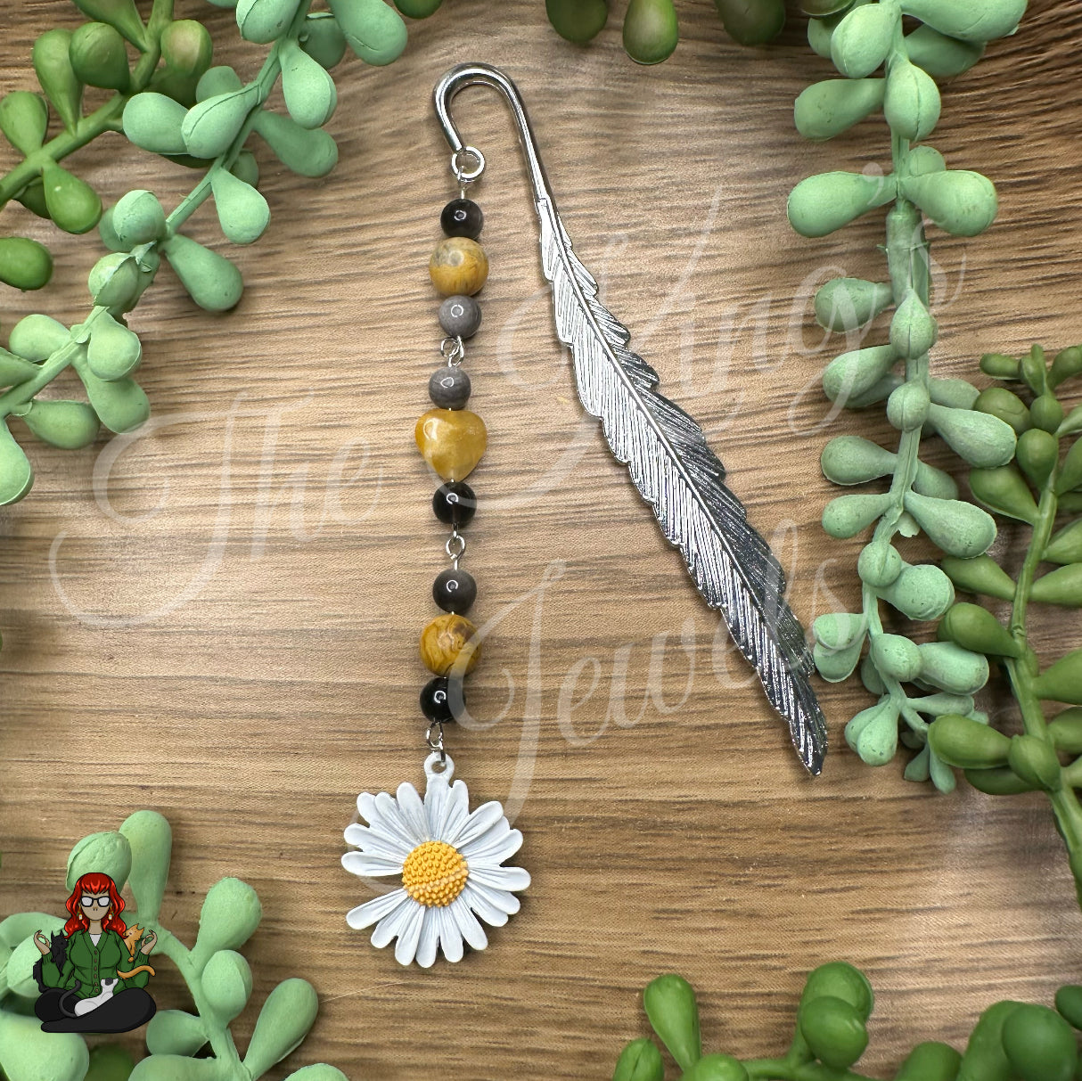 GwennaBelle - Silver Sheen Obsidian & Yellow Jade, Daisy Bookmarks!