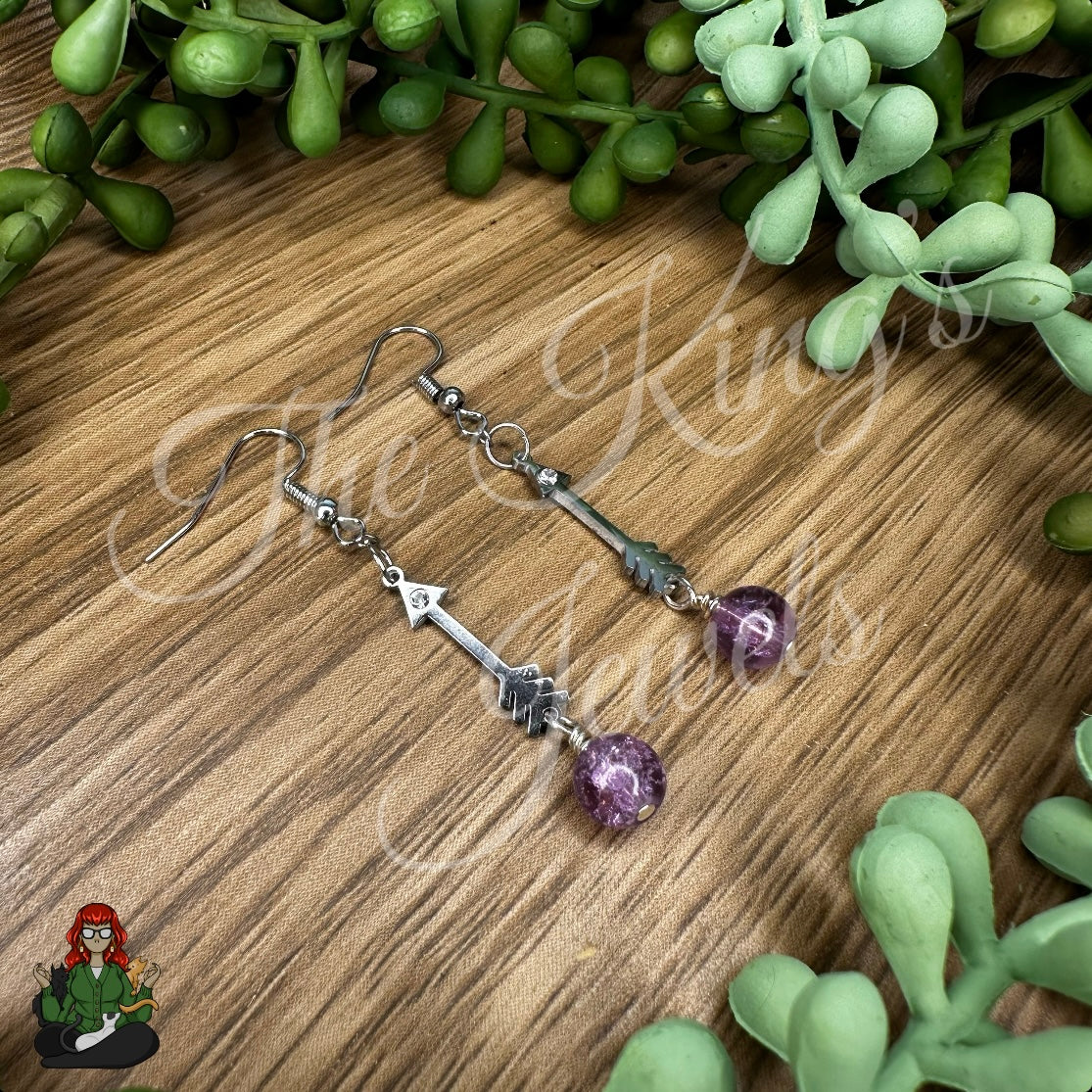 Katie - Silver Arrow & Purple Bead Earrings!