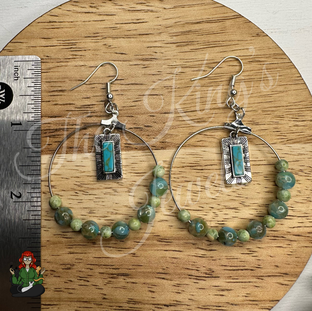 Riona - Flashy Green & Blue Bead with Center Pendant Earrings!