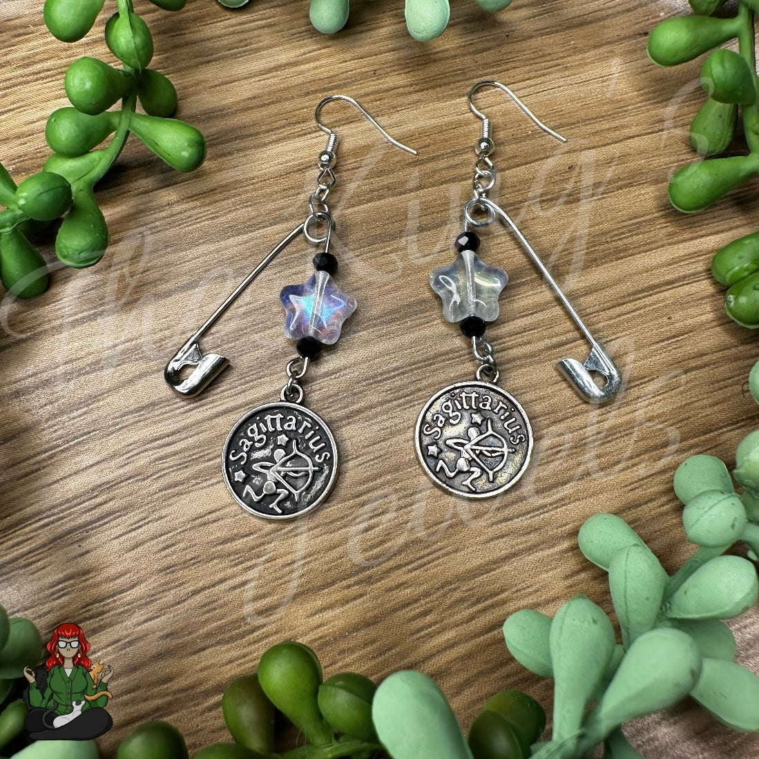 Raven - Double Sided Sagittarius Safety Pin Earrings!