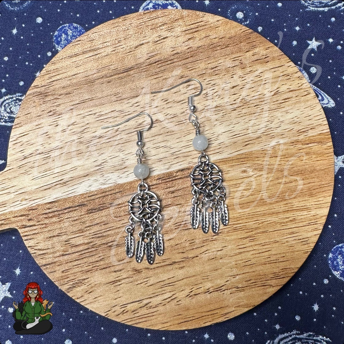 Katie - Silver Dreamcatcher & Quartz Bead Earrings!