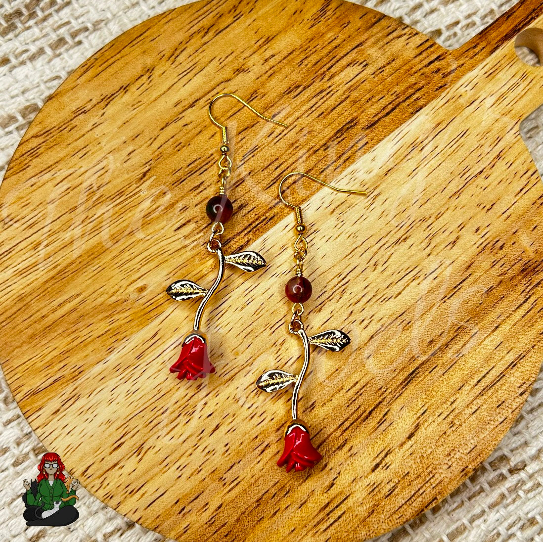 Katie - Dyed Jade Bead & Rose Charm Earrings!