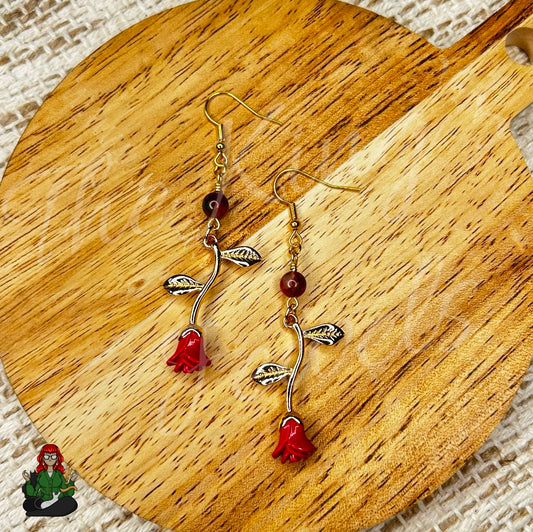 Katie - Dyed Jade Bead & Rose Charm Earrings!