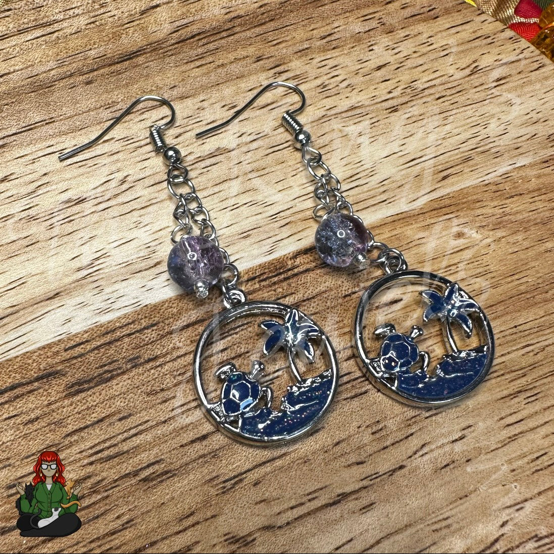 Gladys - Turtle & Crackle Bead Earrings!