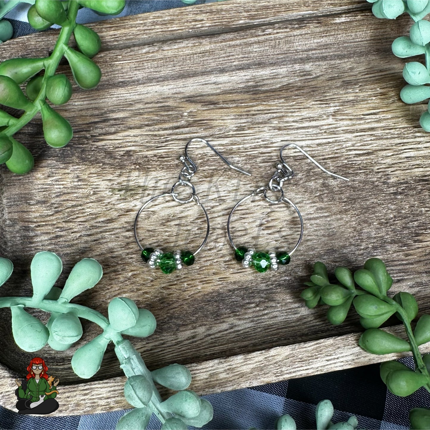 Riona - Dainty Green Bead Hoop Earrings!