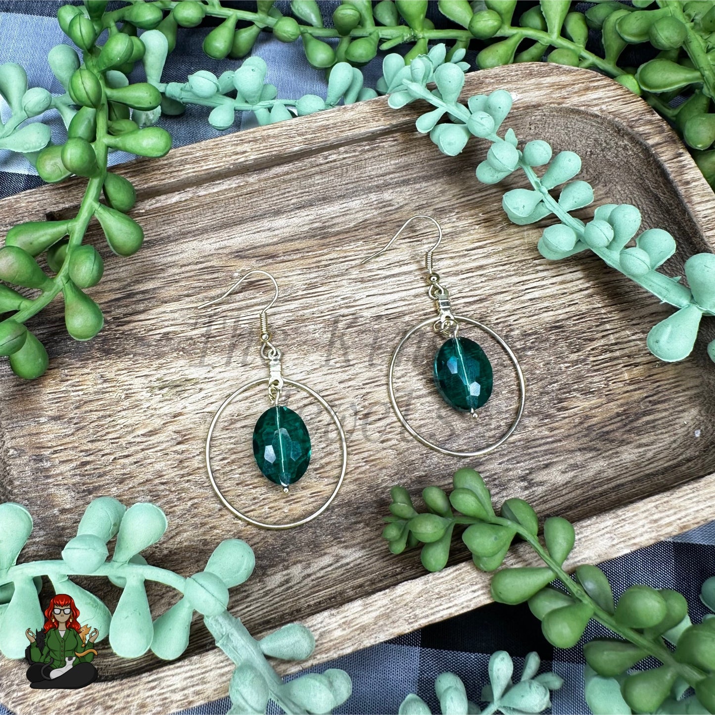 Riona - Emerald Green Bead & Gold Earrings!