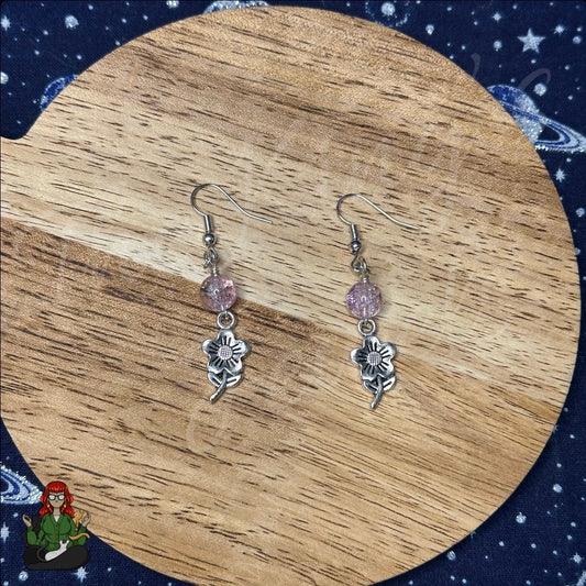 Katie - Silver Daisy Charm and Pink Bead Earrings!