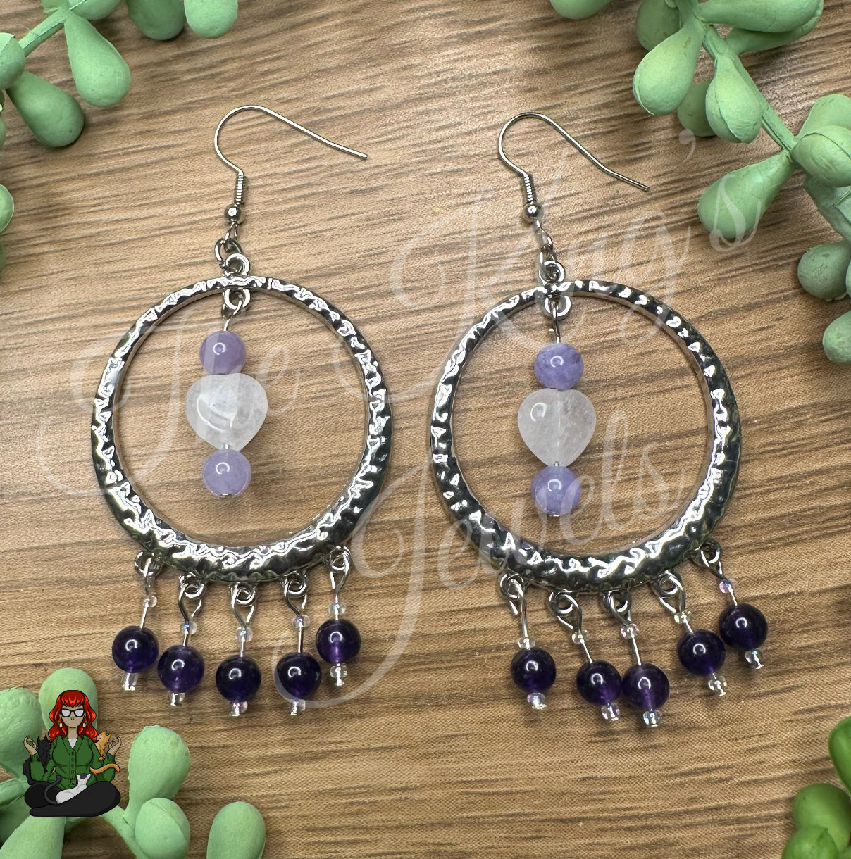 Freya - Amethyst & Quartz Heart Chandelier Earrings!