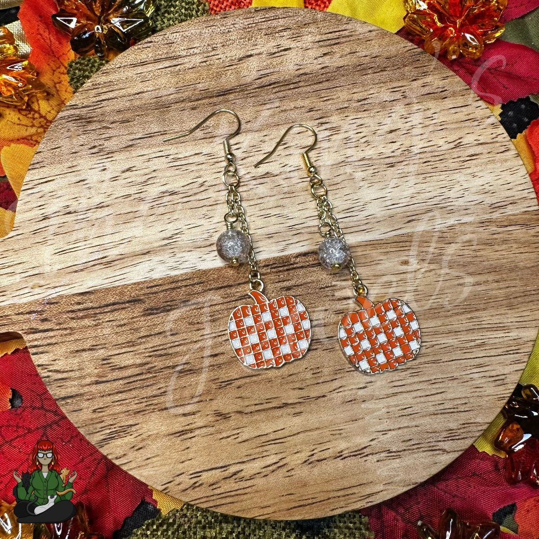 Gladys - Plaid Pumpkin Earrings!