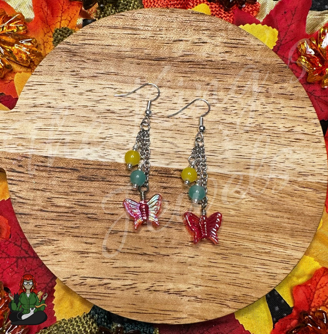 Gladys - Iridescent Butterfly & Bead Earrings!