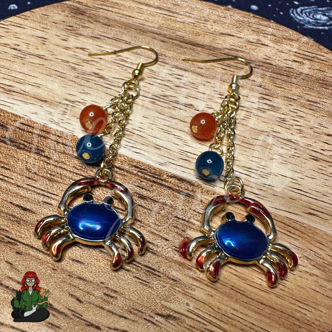 Gladys - Golden Blue Crab Earrings!