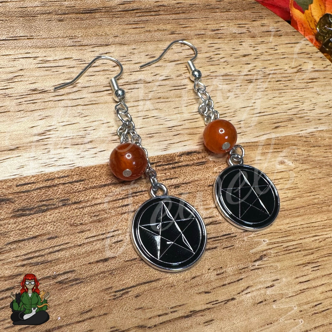 Gladys - Pentacle & Red Carnelian Agate Earrings!