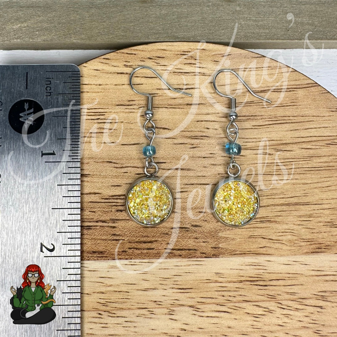 Katie - Yellow Drusy & Dainty Blue Beaded Earrings!