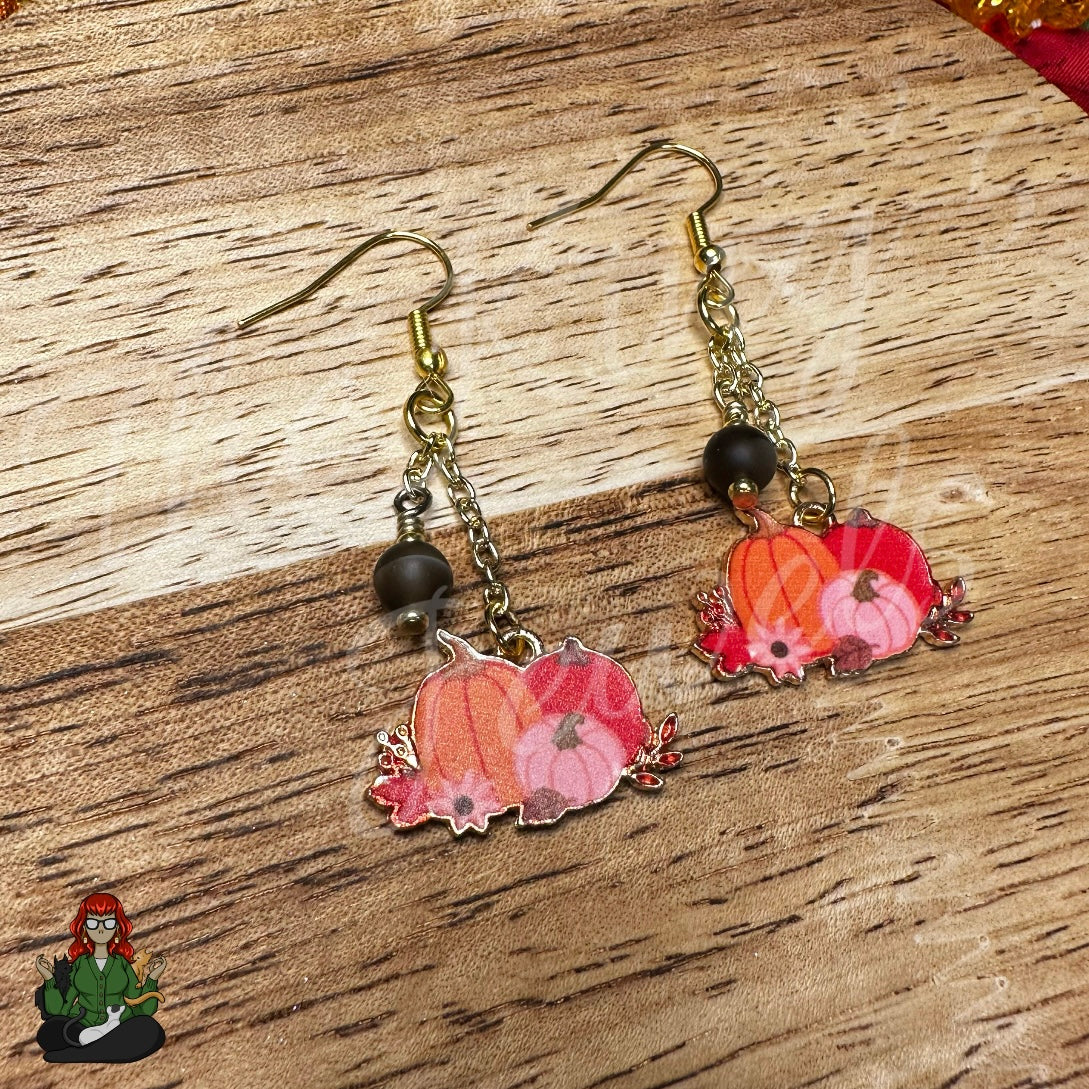 Gladys - Pumpkin & Matte Brown Bead Earrings!