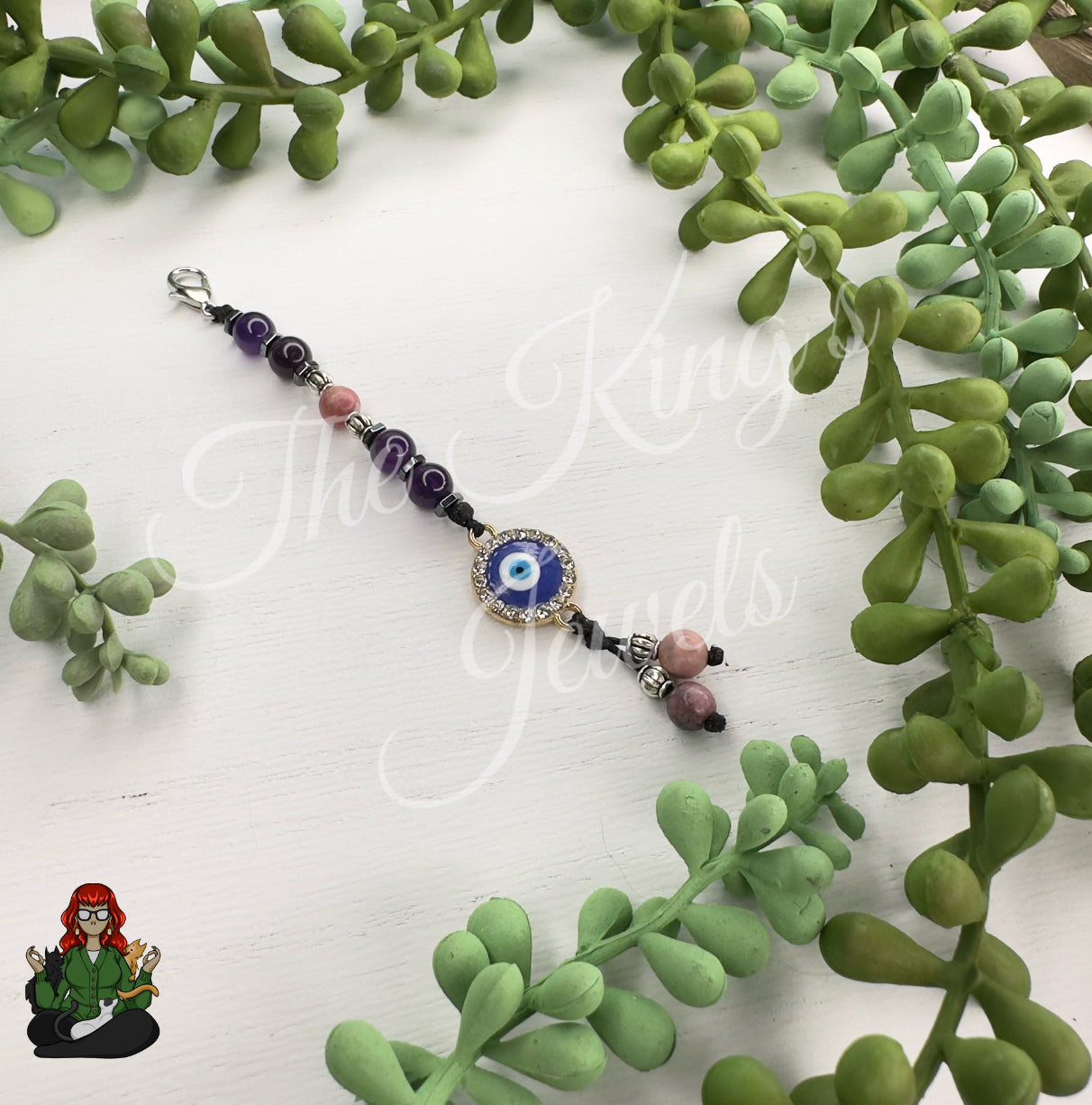 Morpheus - Gemstone Evil Eye with Pink Beads Zipper Pull!