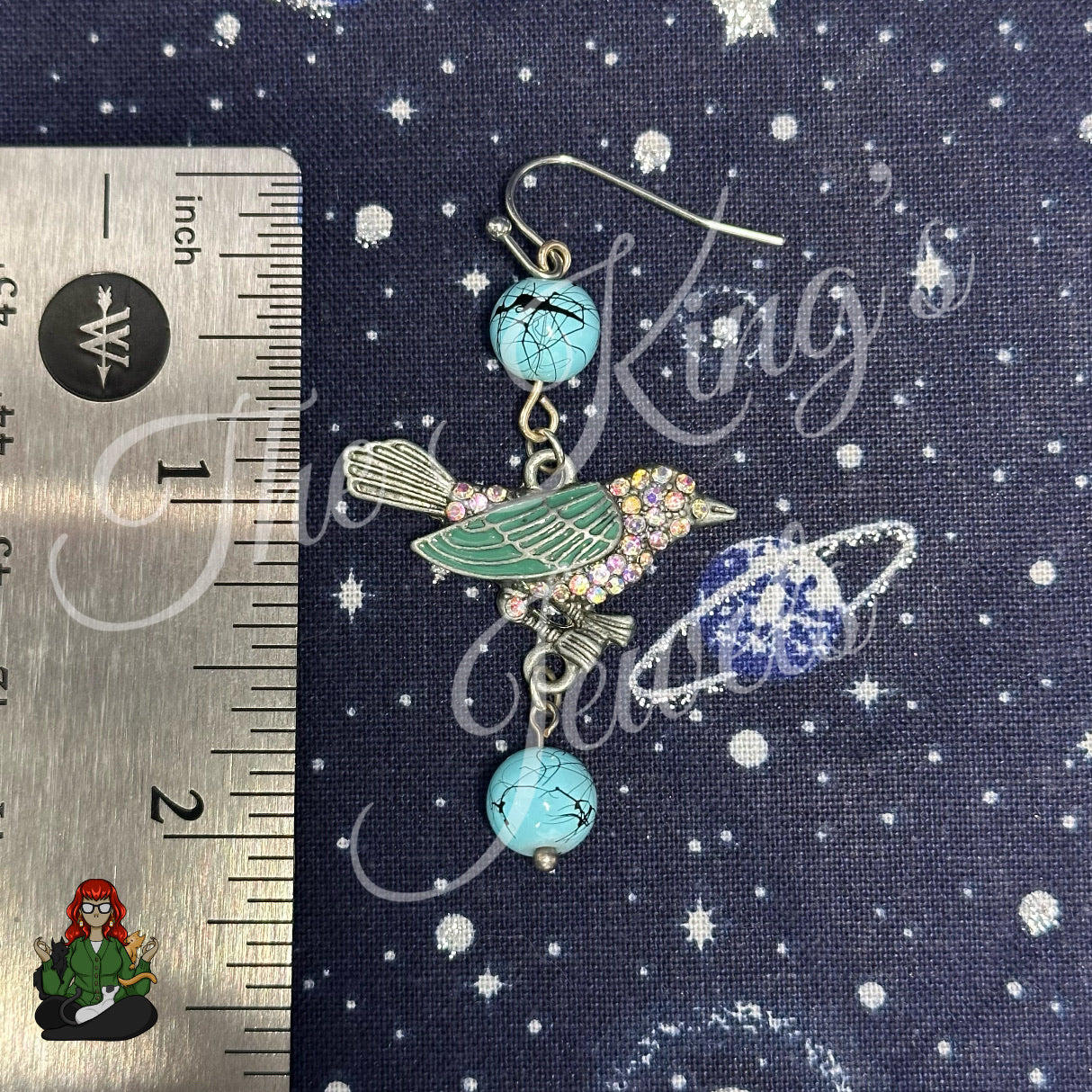 Amelia - Rhinestone Bird & Teal Bead Earrings!