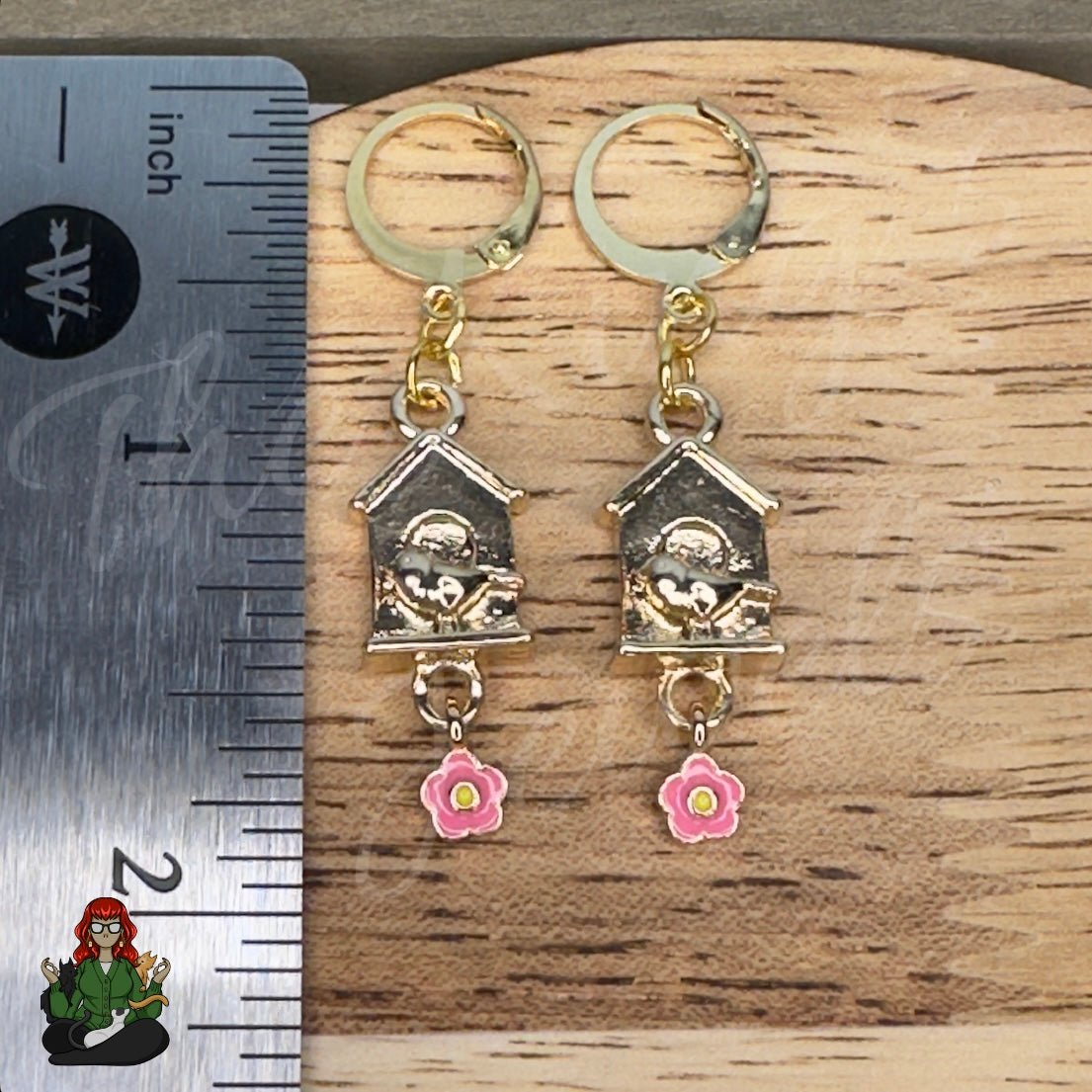 Katie - Bird House & Pink Flower Earrings!