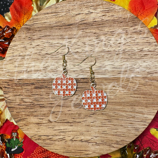 LeonaRae - White & Orange Plaid Pumpkin Earrings!